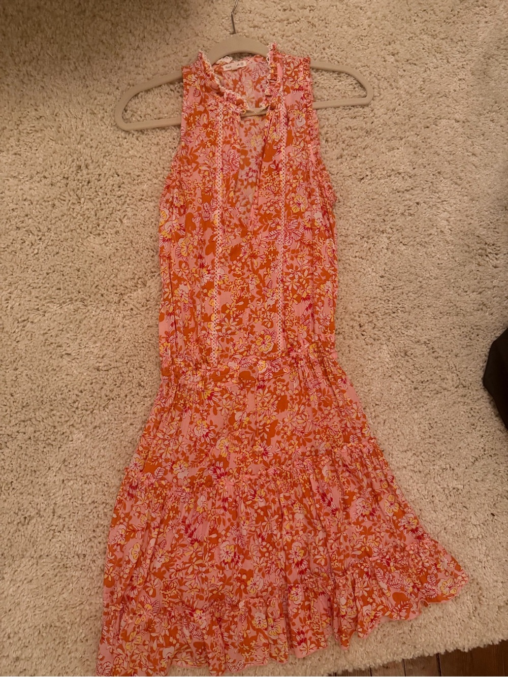 Poupette St. Barth Pink and Orange Floral Mini Dress